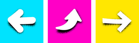 White pop art retro arrow signs on colored background. Vector illustration.