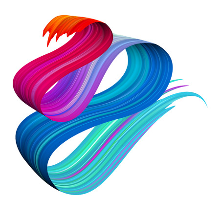 Spectrum watercolor, acrylic or gouache wavy brush stroke drawn on white paper background. Colorful gradient brush design. Abstract template. Vector art illustration.のイラスト素材