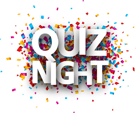 Quiz night sign with colorful paper confetti. Vector background.のイラスト素材