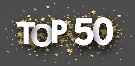 Top 50 sign with gold stars. Rating or hit-parade header. Vector background.のイラスト素材