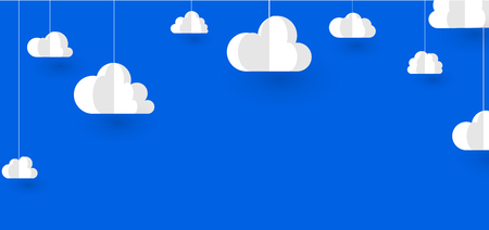 White paper decorative clouds on blue backdrop. Vector background.のイラスト素材