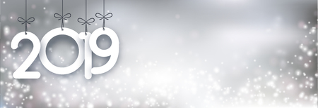 Grey shiny 2019 New Year banner. Vector blurred background.のイラスト素材