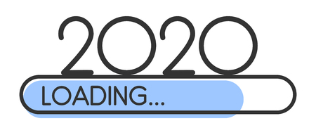 Loading 2020 New Year blue creative festive banner with progress bar. Vector background.