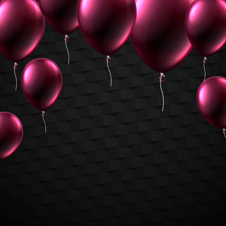 Black textured poster with pink shiny balloons. Holiday design. Vector background.のイラスト素材
