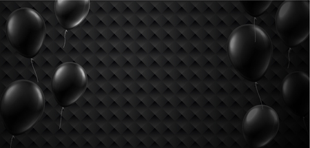 Black textured monochrome poster with balloons. Holiday design. Vector background.のイラスト素材