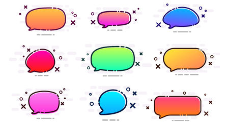 Set of colorful spectrum speech bubbles for chat or buttons on white. Clipart template. Vector background.のイラスト素材