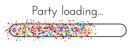 Party loading creative banner with progress bar made of colorful confetti. Vector background.