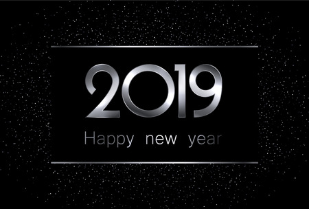 Black and silver 2019 happy new year background. Vector illustration.のイラスト素材