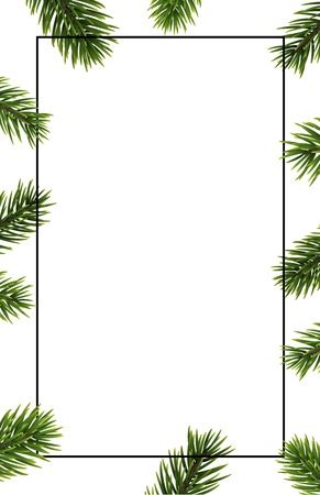 White poster with frame and fir branches. Template for Christmas and New Year festive design. Vector background.のイラスト素材