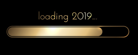 Loading 2019 New Year golden creative festive banner with progress bar. Vector background.