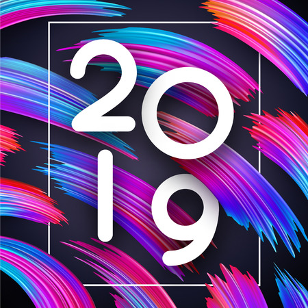 New Year 2019 card with abstract colorful brush strokes. Vector background.
のイラスト素材