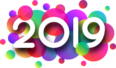 New Year 2019 creative sign with colorful bubbles or paint drops on white backdrop. Festive decoration. Vector background.
のイラスト素材