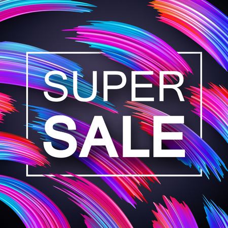 Super sale promotion poster with abstract color brush stroke design. Vector background.のイラスト素材