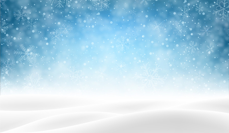 Blue shiny blurred poster with winter landscape and snow for seasonal, Christmas and New Year decoration. Vector background.のイラスト素材