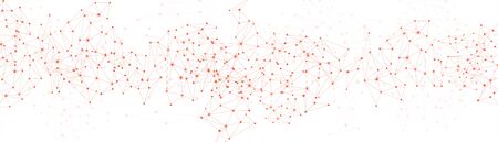 Global social communication white horizontal banner with living coral polygon network mesh. Vector illustration.のイラスト素材