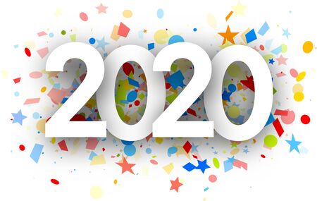 2020 new year sign with colorful confetti on white background. Christmas illustration - vector.のイラスト素材