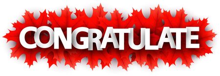 Autumn paper congratulate letters over red maple leaves - Vector illustration. のイラスト素材