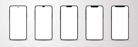 Set of smartphone mockup with blank white screen.  Vector illustration.のイラスト素材