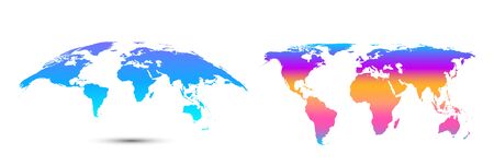 Trendy colored abstract world map with dotted shadow on white background. Vector illustration.のイラスト素材