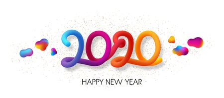 Happy 2020 New Year colorful gradient 3d lettering. Letters composed of trendy blend. Christmas...