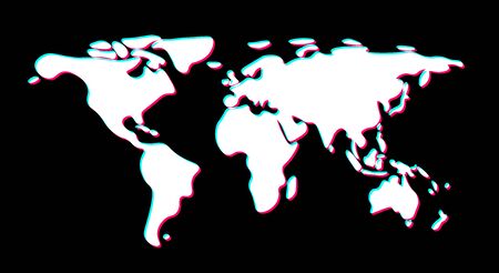 White with blue and pink border world map on black background. Vector social networking service concept.のイラスト素材