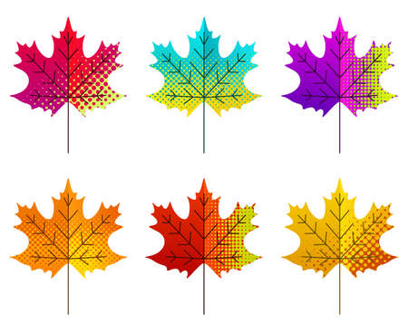 Autumn red, orange, yellow, brown oak and maple leaves top frame. Space for text. Vector...