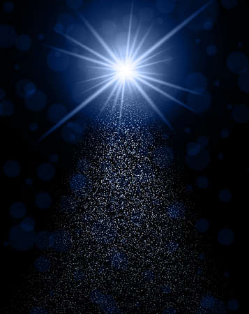 Shiny star with starry or snowy path on dark blue background. Vector illustration.のイラスト素材