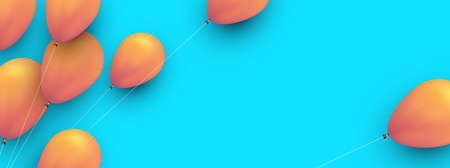 Yellow balloons with threads on blue background. Space for text. Vector festive illustration.のイラスト素材