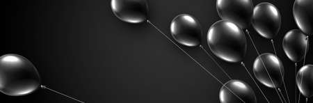 Black friday dark background with black foil balloons. Space for text. Vector illustration.のイラスト素材