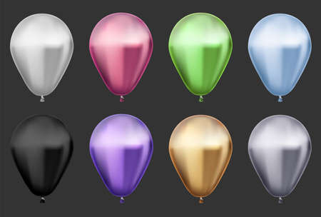 Set of jewel like balloons on black background. Vector festive illustration.のイラスト素材