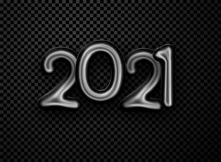 Black foil balloon 2021 sign on transparent background. Vector holiday illustration.のイラスト素材