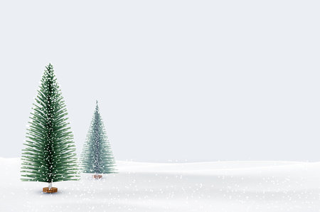 Snowy winter landscape with Christmas trees. Falling snow, snowdrift. Space for text. Vector illustration.のイラスト素材