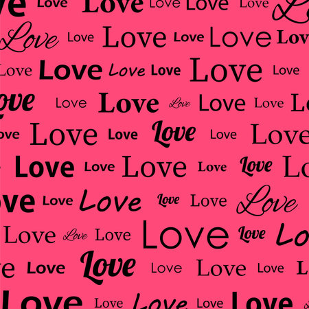 Black love text pattern on pink background. Valentine's day. Vector illustration.のイラスト素材
