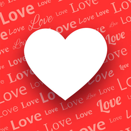 Love text pattern with empty heart shape frame. Valentine's day. Card template. Space for text. Vector illustration.のイラスト素材