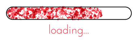 Red hearts confetti loading bar with loading sign. Valentine's day. Vector illustration.のイラスト素材