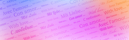 With love text pattern pink grafient background. Different languages. Banner template. Valentine's...