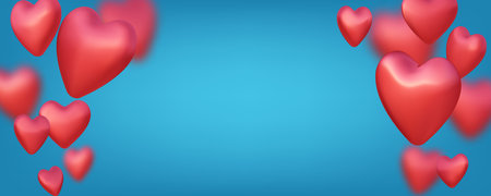 Blue Valentine's day banner with pink blurred hearts. Vector illustration.のイラスト素材