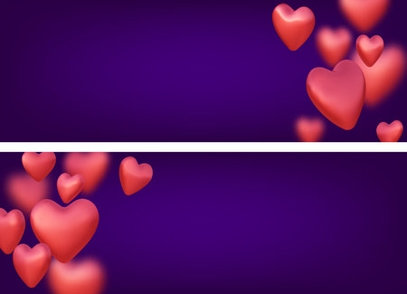 Purple Valentine's day banner with pink blurred hearts. Vector illustration.のイラスト素材