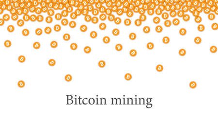 Orange Bitcoin mining falling confetti. Vector illustration.のイラスト素材