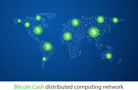 Bitcoin cash cryptocurrency. Abstract wireframe global mesh background. Vector illustration.のイラスト素材