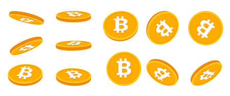 Set of 3d golden Bitcoin icons. Vector illustration.のイラスト素材