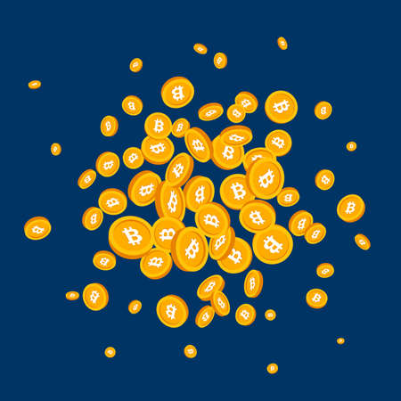 Background with 3d golden Bitcoin coins. Vector illustration.のイラスト素材