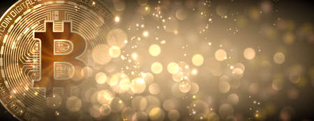 Abstract Bitcoin cryptocurrency glittering background. Vector illustration.のイラスト素材