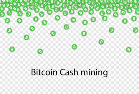 Green Bitcoin cash falling confetti. Vector illustration.のイラスト素材