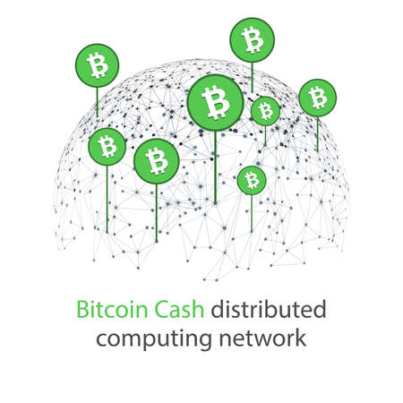 Bitcoin cash cryptocurrency. Abstract wireframe globe mesh background. Vector illustration.のイラスト素材