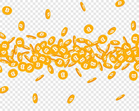 Background with 3d golden Bitcoin coins. Vector illustration.のイラスト素材