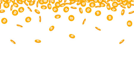 Background with 3d golden Bitcoin coins. Vector illustration.のイラスト素材