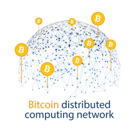 Bitcoin cryptocurrency. Abstract wireframe globe mesh background. Vector illustration.のイラスト素材