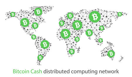 Bitcoin cash cryptocurrency. Abstract wireframe global mesh background. Vector illustration.のイラスト素材