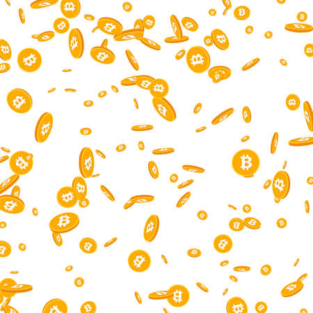 Background with 3d golden Bitcoin coins. Vector illustration.のイラスト素材